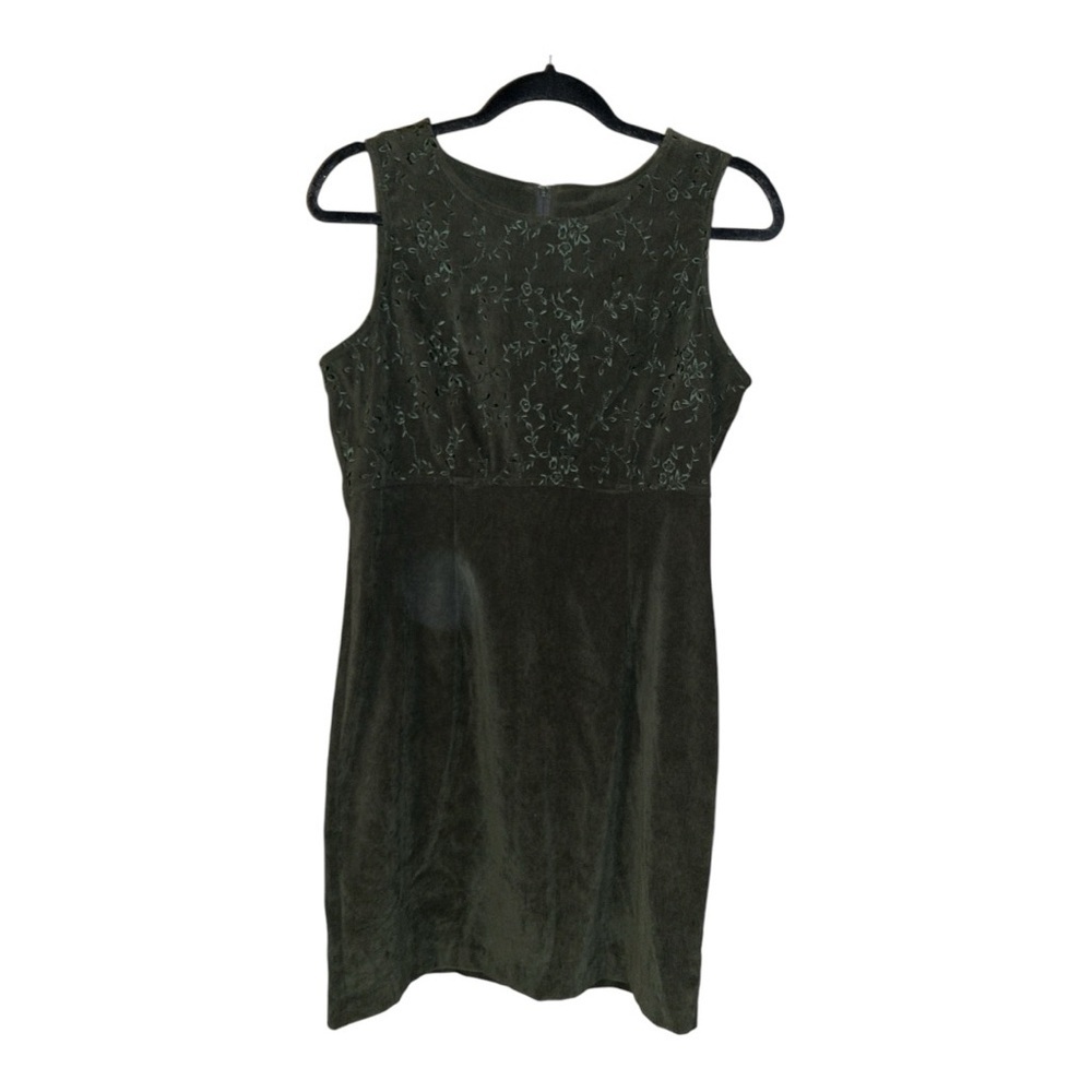 Vintage Y2K sleeveless mini dress green suede embroidered size 11 forest fairy